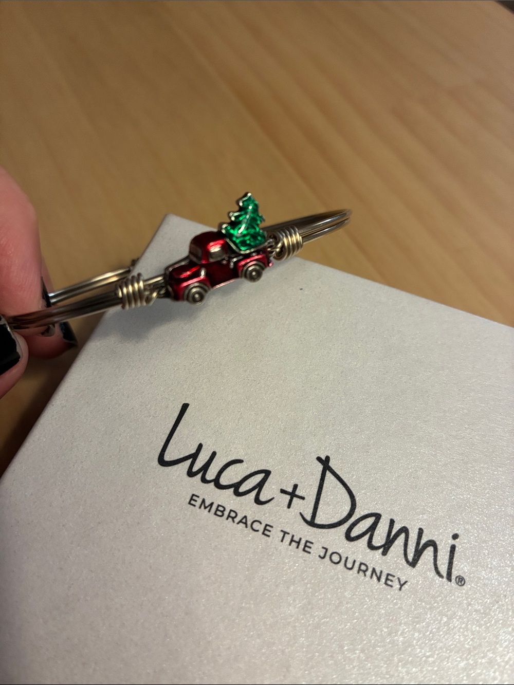 Luca + Danni Holiday Red Truck Bangle Bracelet Silver Tone Regular